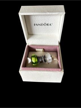 Pandora Green and White Glass Charm Trio